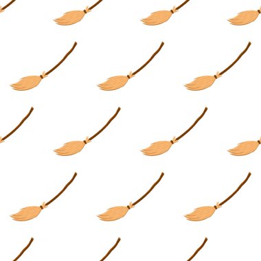 Cadı süpürgesi kusursuz desen. Tahta süpürge sopası izole edilmiş simge.