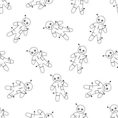 Dikensiz bir voodoo bebek deseni. İnsan hakimiyeti için korkutucu mistik bebek. İğneli vudu büyüsü.