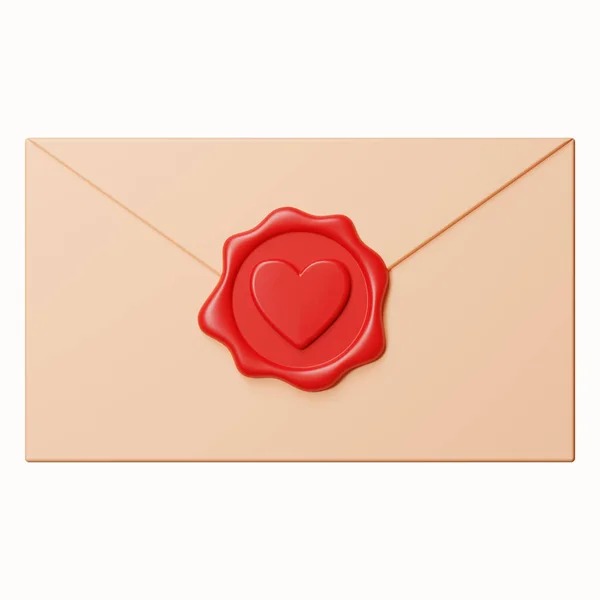 Love letter. 3d render. Paper envelope with wax seal in cartoon style. — Stock Photo, Image