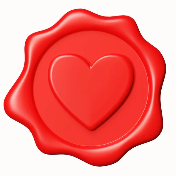 Wax seal. An image of a heart embossed in wax for letters with a love message. 3d render isolate. Happy Valentine. — 图库照片