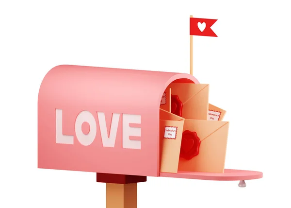 Posta kutusu. 3D görüntüleme, izole et. Üzerinde aşk yazan bir posta kutusunun güzel görüntüsü. — Stok fotoğraf