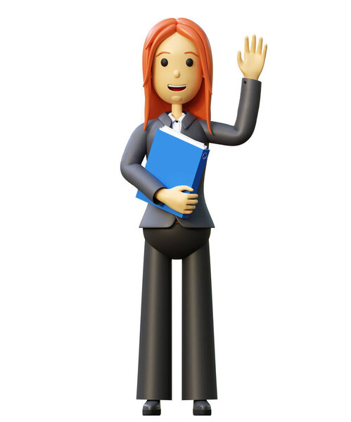 3d woman. Businessman in tie and shirt. Office worker greets colleagues. 3d render, isolate.