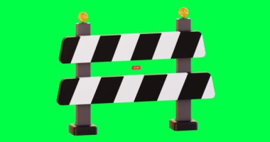 Dur işareti. Yeşil arka planda ve siyah-beyaz alfa kanalında dur işaretli bir bariyerin görünümü. Çizgi film tarzında 4k animasyon.