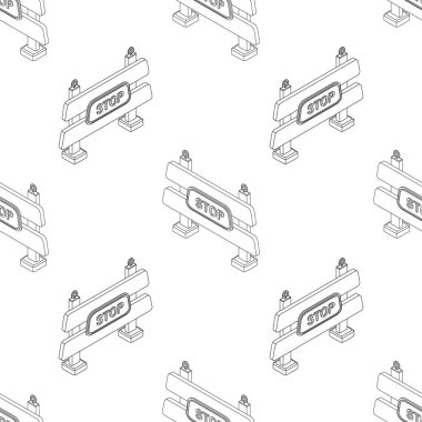 Stop sign isometry line seamless pattern. Illustration of the appearance of a barrier with a stop sign. Traffic prohibited, road repair, accident, unsafe area. Illustration in cartoon style, isometry.