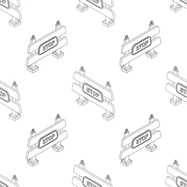 Stop sign isometry line seamless pattern. Illustration of the appearance of a barrier with a stop sign. Traffic prohibited, road repair, accident, unsafe area. Illustration in cartoon style, isometry.