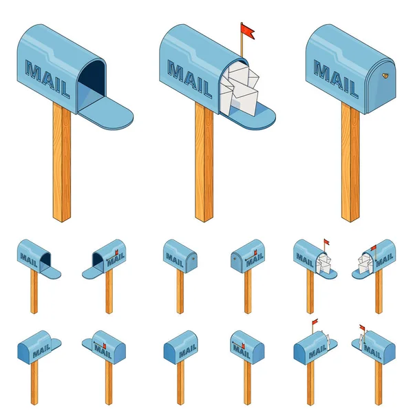 Mailbox Isometry Isolate Image Mailbox Inscription Mail Large Set Vector — Stok Vektör