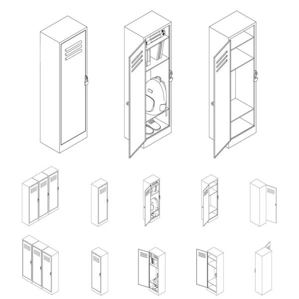 School Closet Line Big Set Vector Elements Wardrobe Storage Personal — Archivo Imágenes Vectoriales