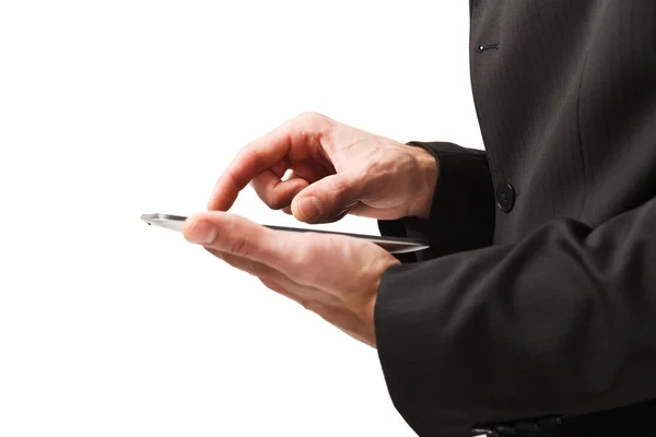 Geschäftsmann hält Tablet in der Hand — Stockfoto