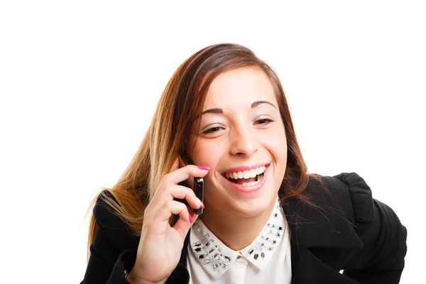 Ευτυχισμένη γυναίκα που μιλάει στο τηλέφωνο. — Φωτογραφία Αρχείου