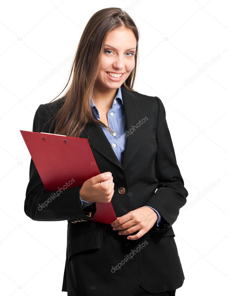 Beautiful businesswoman portrait isolated on white