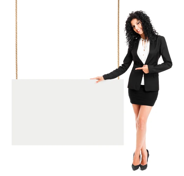 Woman showing a blank sign — Stock Photo, Image