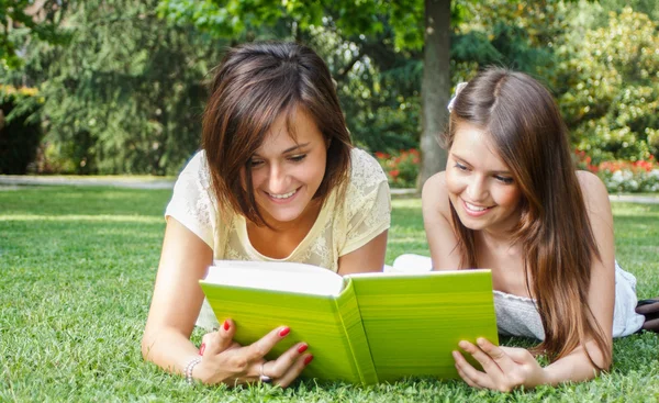 Studenti che leggono un libro — Foto Stock