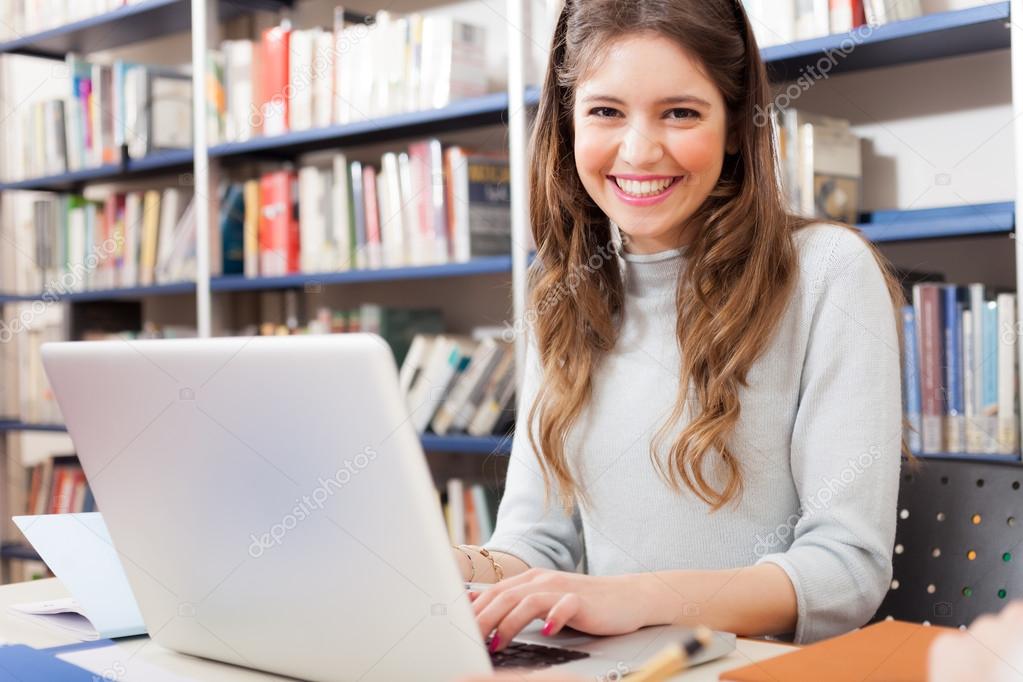 Student using her laptop