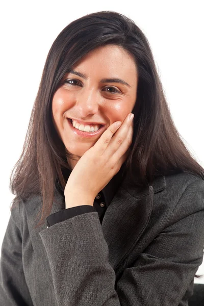 Hermosa joven operador de call center mujer — Foto de Stock