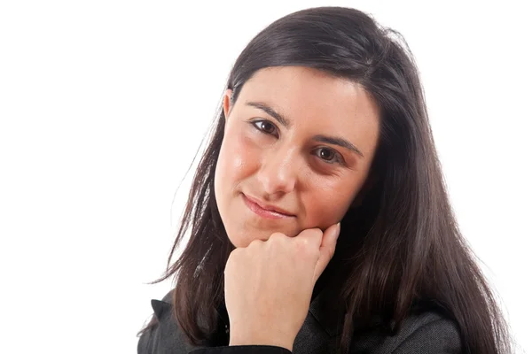 Portrait of a charming young woman dreaming for something. Stock Photo