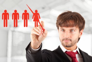 Business concept: manager firing a female worker clipart