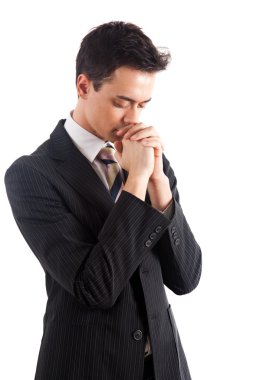 beyaz izole meditasyon genç işadamı portresi