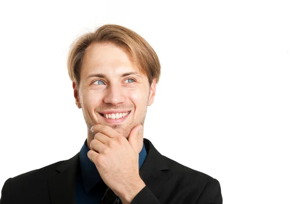 Thoughtful young man isolated on white — Stock Photo, Image