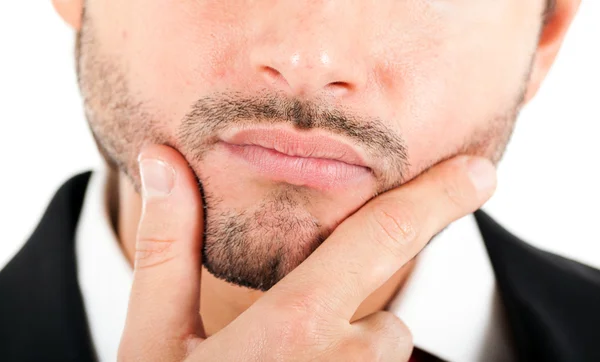 Bir düşünceli gencin dudak ve çene closeup — Stok fotoğraf