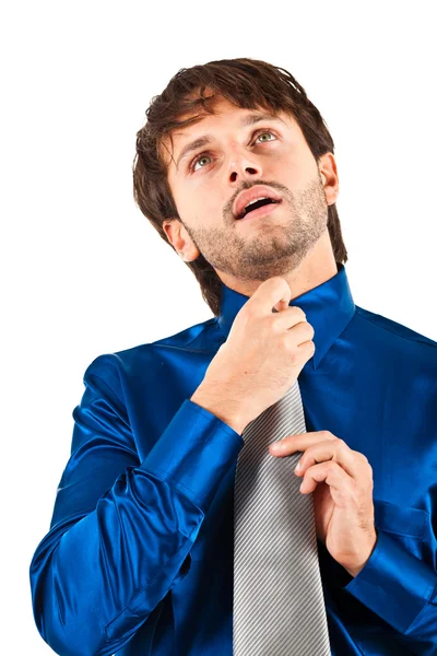 Businessman adjusting his collar — Stock Photo, Image