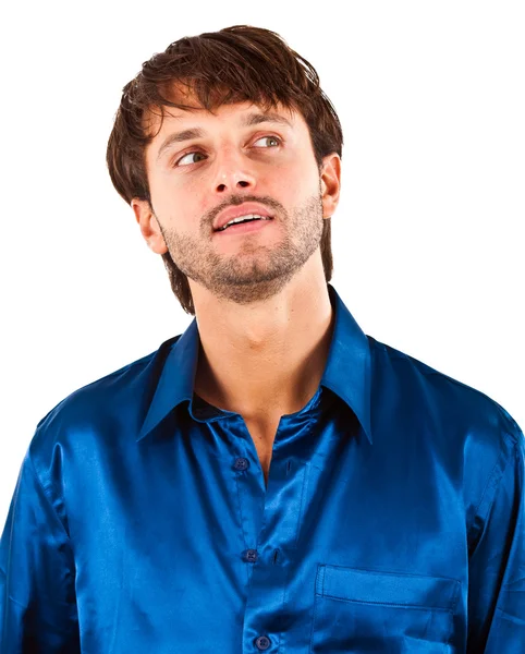 Thoughtful young man having an idea isolated on white — Stock Photo, Image