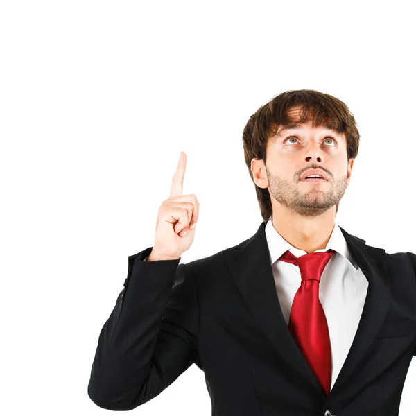 Businessman pointing his finger up — Stock Photo, Image