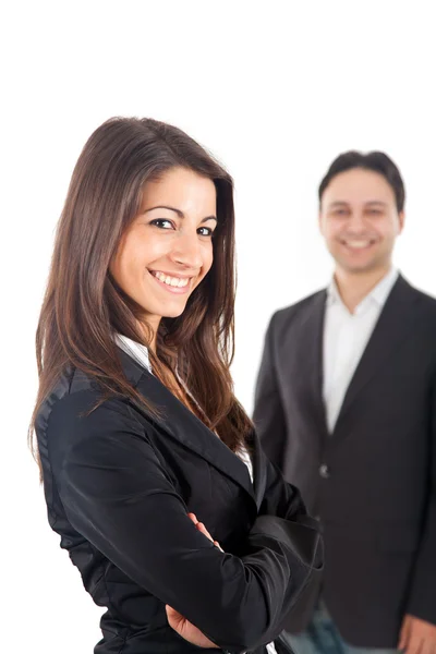 Два усміхнені бізнесмени ізольовані на білому — стокове фото