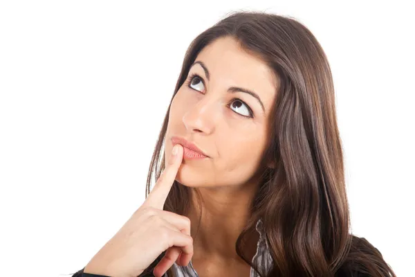 Attractive thoughtful businesswoman isolated on white — Stock Photo, Image