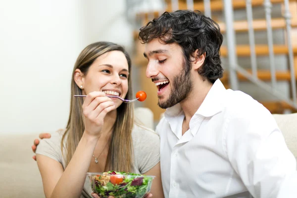 Woman lovely feeding her boyfriend — Stock Photo, Image
