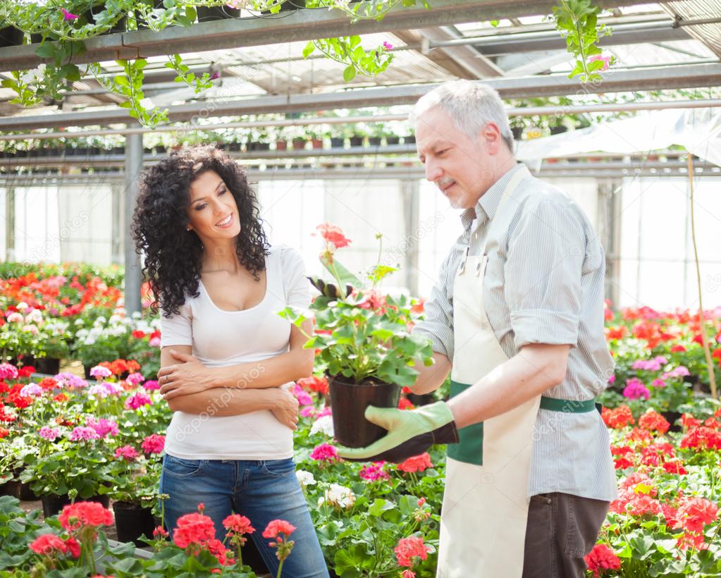 Greenhouse worker talking to a customer Stock Photo by ©minervastock