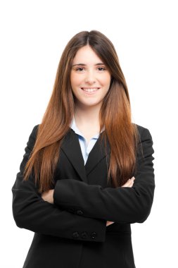 güzel iş kadını portre üzerinde beyaz izole