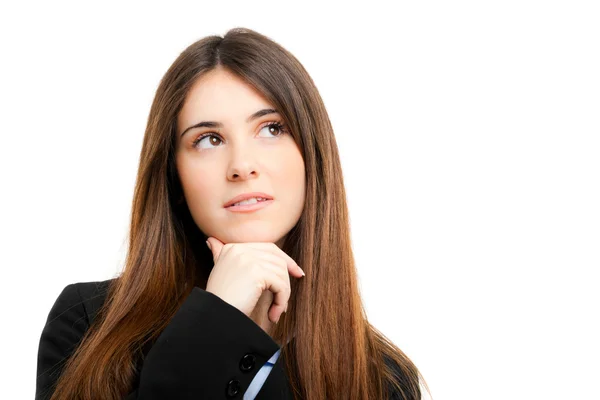 Schöne Frau denkt isoliert auf weiß — Stockfoto