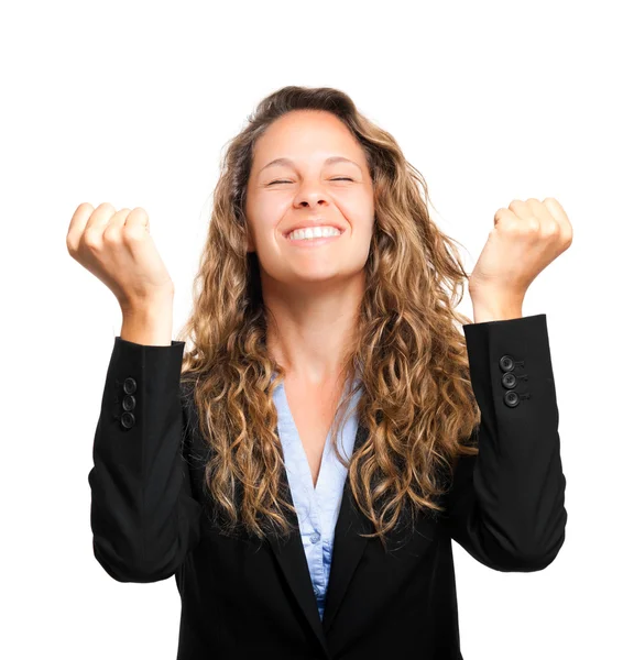 Mulher feliz em uma pose vencedora — Fotografia de Stock