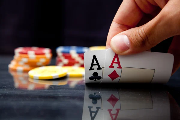 Hand holding playing cards — Stock Photo, Image