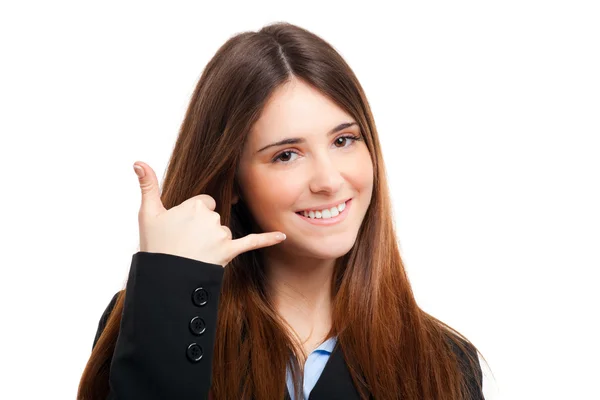 Affärskvinna att göra en telefon som tecken med handen — Stockfoto