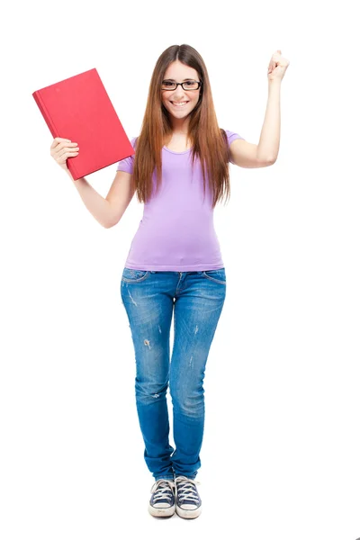 Student holding book and pen — Stock Photo, Image