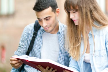 iki arkadaş birlikte kitap okuma