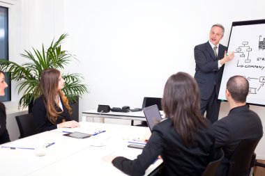 bir strateji açıklayan işadamı