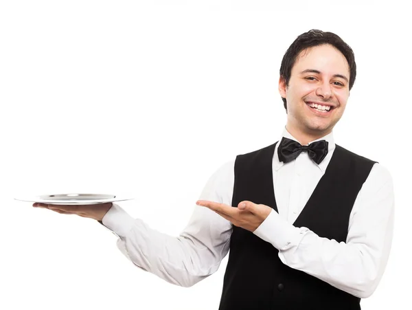 Waiter showing an empty plate — Stock Photo, Image