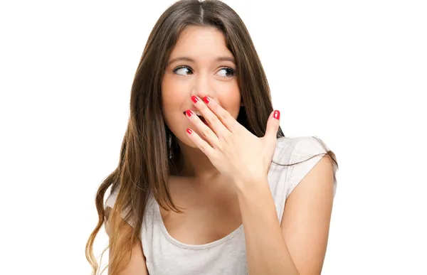 Woman shutting her mouth — Stock Photo, Image