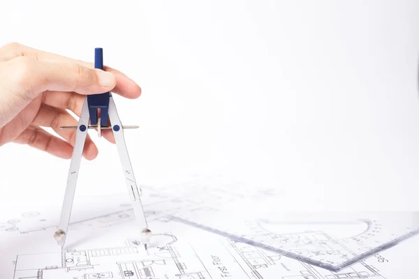 Architect using compasses — Stock Photo, Image