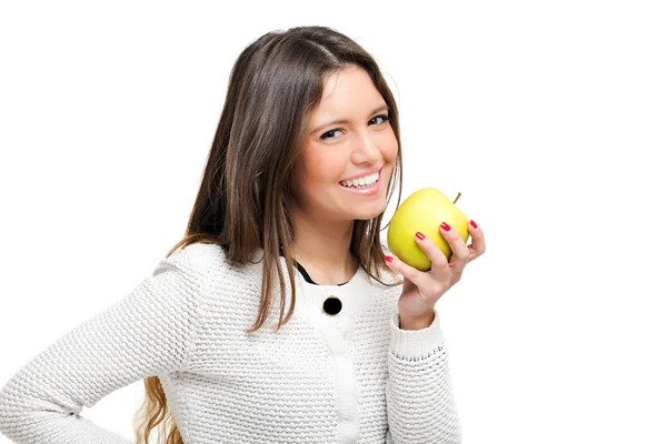 Vrouw die een appel eet — Stockfoto