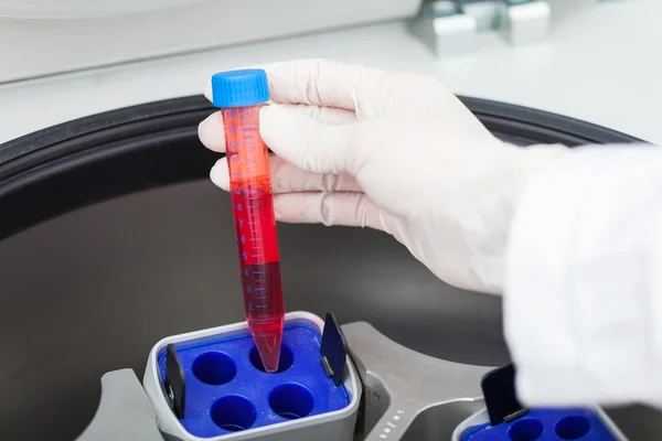 Scientist using a laboratory centrifuge — Stock Photo, Image