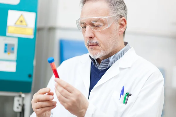 Wetenschapper op zoek naar een reageerbuis — Stockfoto