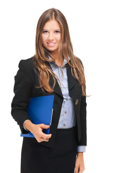 Mujer de negocios sosteniendo un portapapeles — Foto de Stock