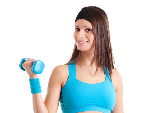 Vrouw die werkt met dumbbell — Stockfoto