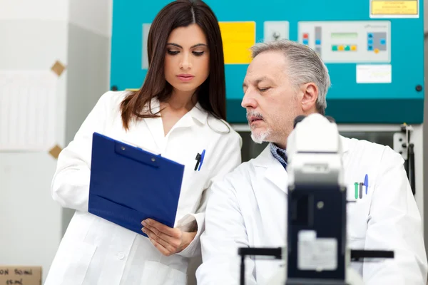 Coppia di scienziati in un laboratorio — Foto Stock