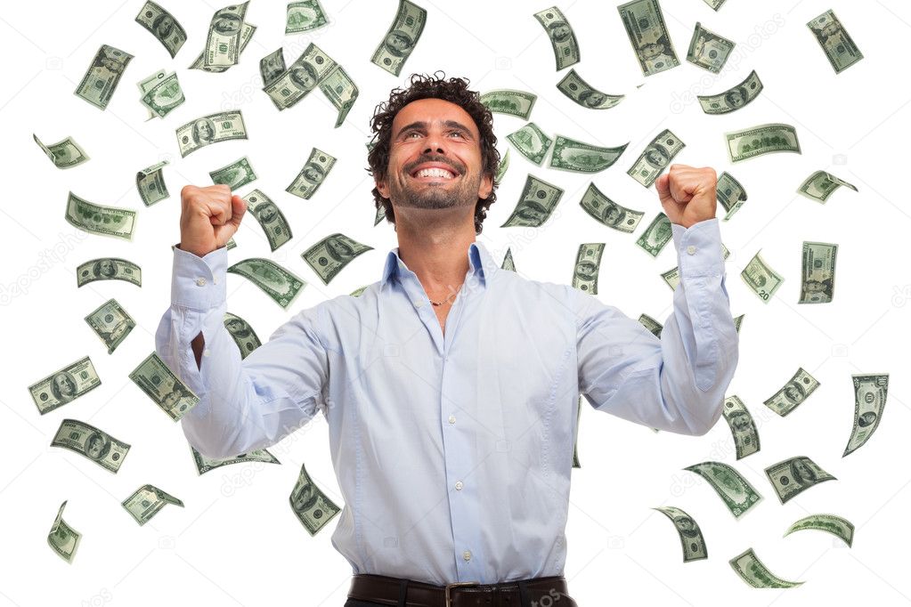 Man enjoying a rain of money