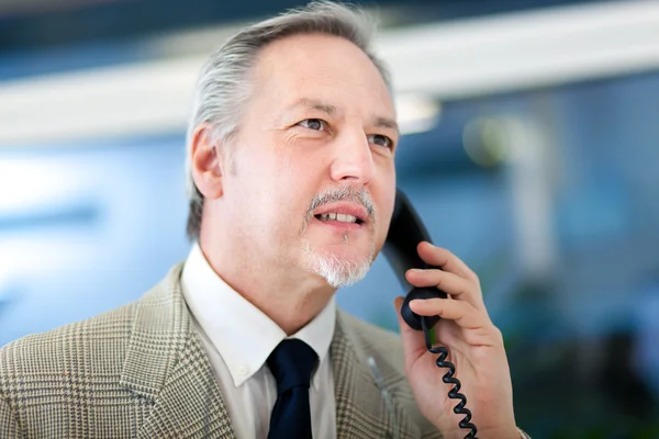 Mature businessman speaking at phone — Stock Photo, Image