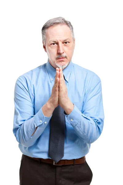 Businessman in begging gesture — Stock Photo, Image